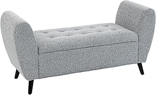 HOMCOM Upholstered Storage Bench with Arms, Modern Ottoman Bench for Bedroom, Entryway, and Living Room, Grey