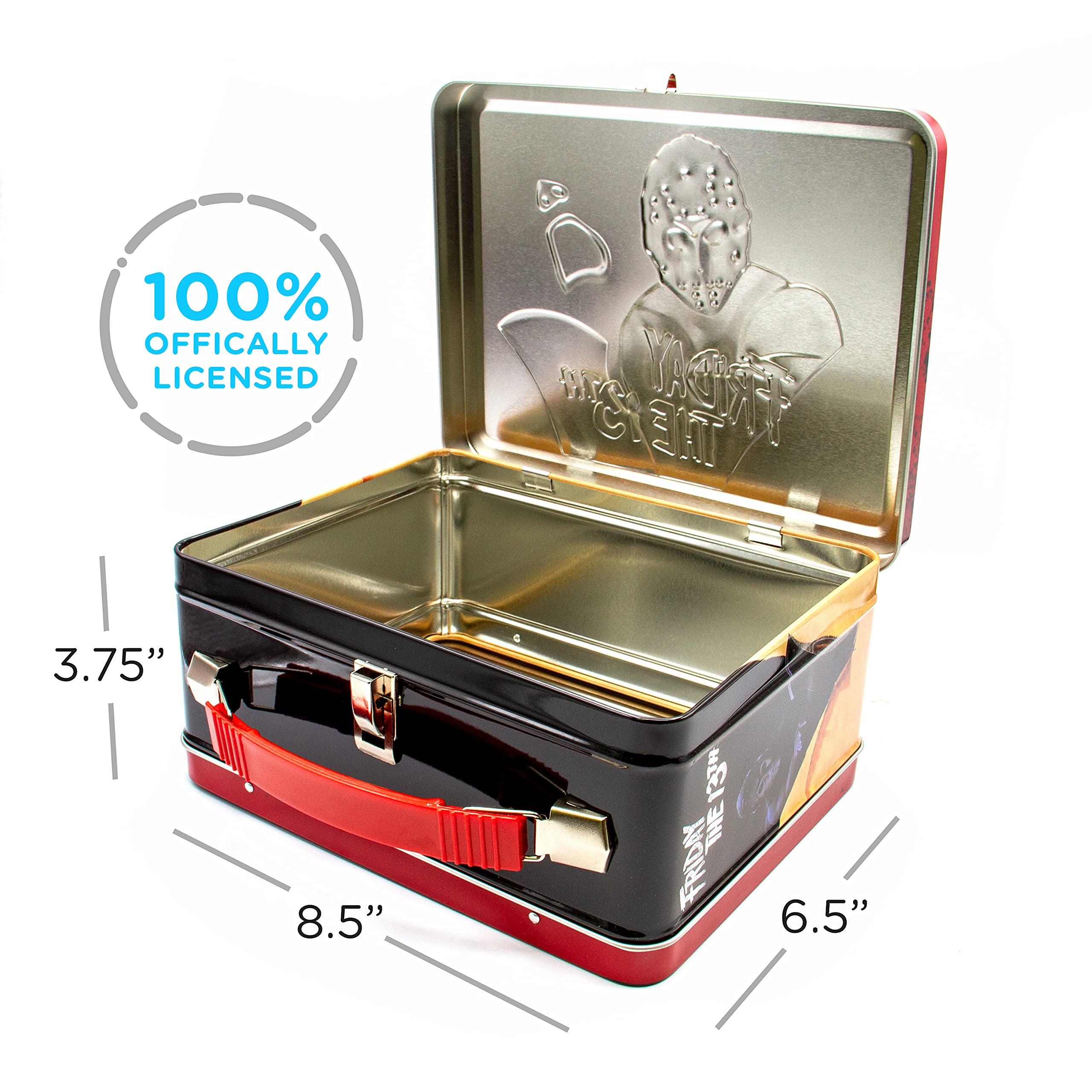 AQUARIUS Friday The 13th Large Fun Box - Sturdy Tin Storage Box with Plastic Handle & Embossed Front Cover - Officially Licensed Friday The 13th Merchandise & Collectible