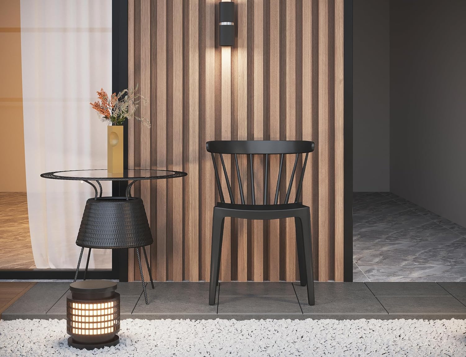 2xhome Stackable Modern Plastic Low Back Windsor Dining Chairs with Spindle Back for Kitchen Indoor Outdoor Patio Office Black