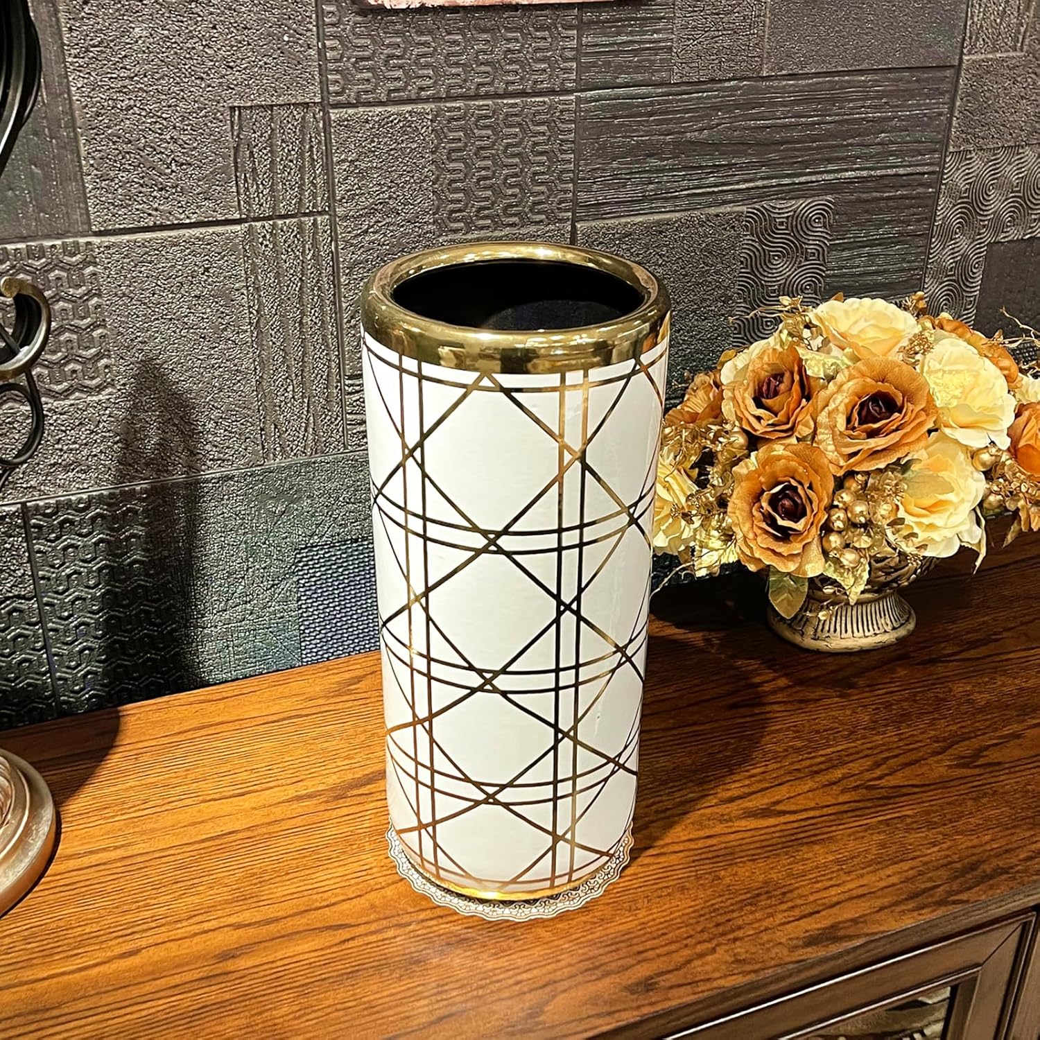 ZOEJADE Porcelain Ceramic Umbrella Stand Umbrella Holder Modern Style Floor Vase for Storing Canes Walking Sticks for Entryway Indoor 18'' High