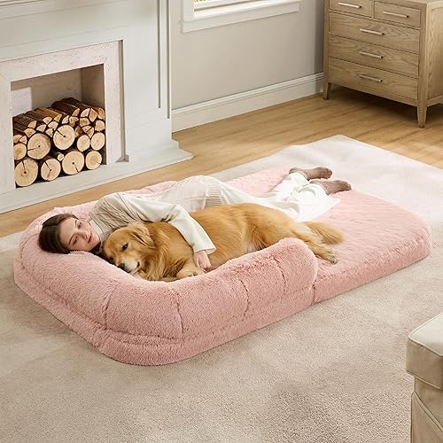 Bedsure Cama humana plegable para perros y adultos, cama gigante 2 en 1 calmante para perros de tamaño humano, se adapta a familias de mascotas con