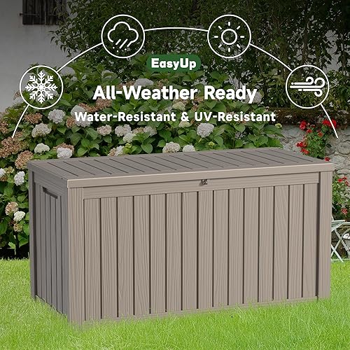 Vista 44 de EasyUp Caja de almacenamiento para exteriores de 230 galones, impermeable, resistente a los rayos UV, con varilla hidráulica, estabilidad reforzada
