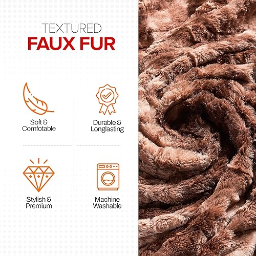 Miniatura 8 de Cheer Collection Manta de piel sintética para sofá, cama, dormitorio y sala de estar, ultra suave y acogedora, elegante decoración del hogar, manta