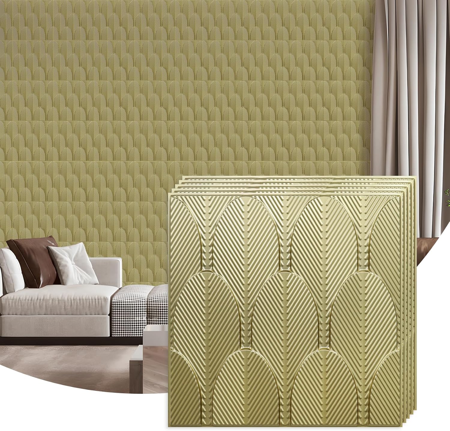 STICKGOO 33 Pack 3D Wall Panels Peel and Stick, Decorative PVC Wall Panels, Cactus Design, 12" x 12", 3D Textured Wall Panels for Interior Wall Decor, 32 Sq.Ft, Champaign Gold