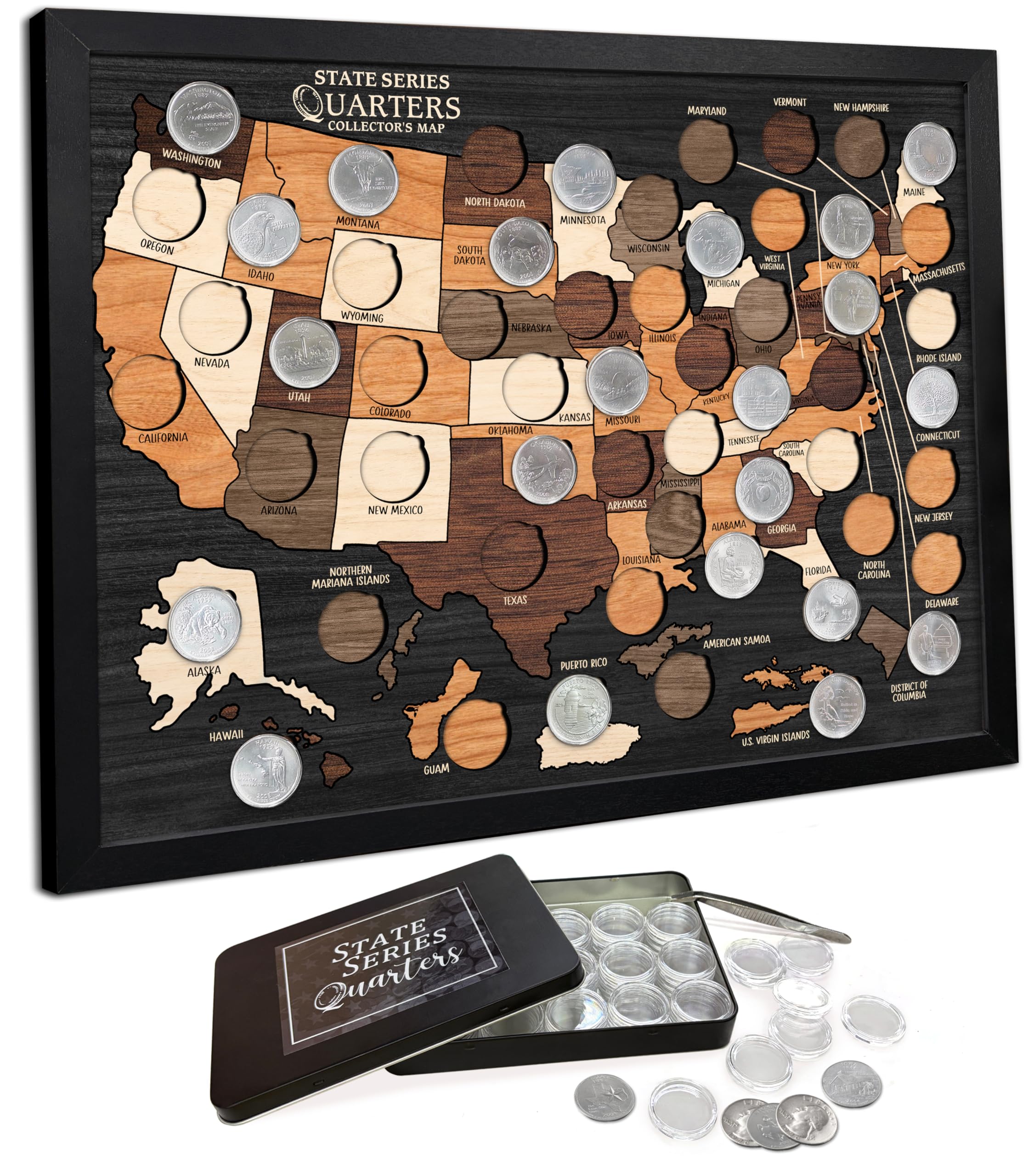 Carte de la collection de quartier d'État en bois de qualité supérieure pour numismates