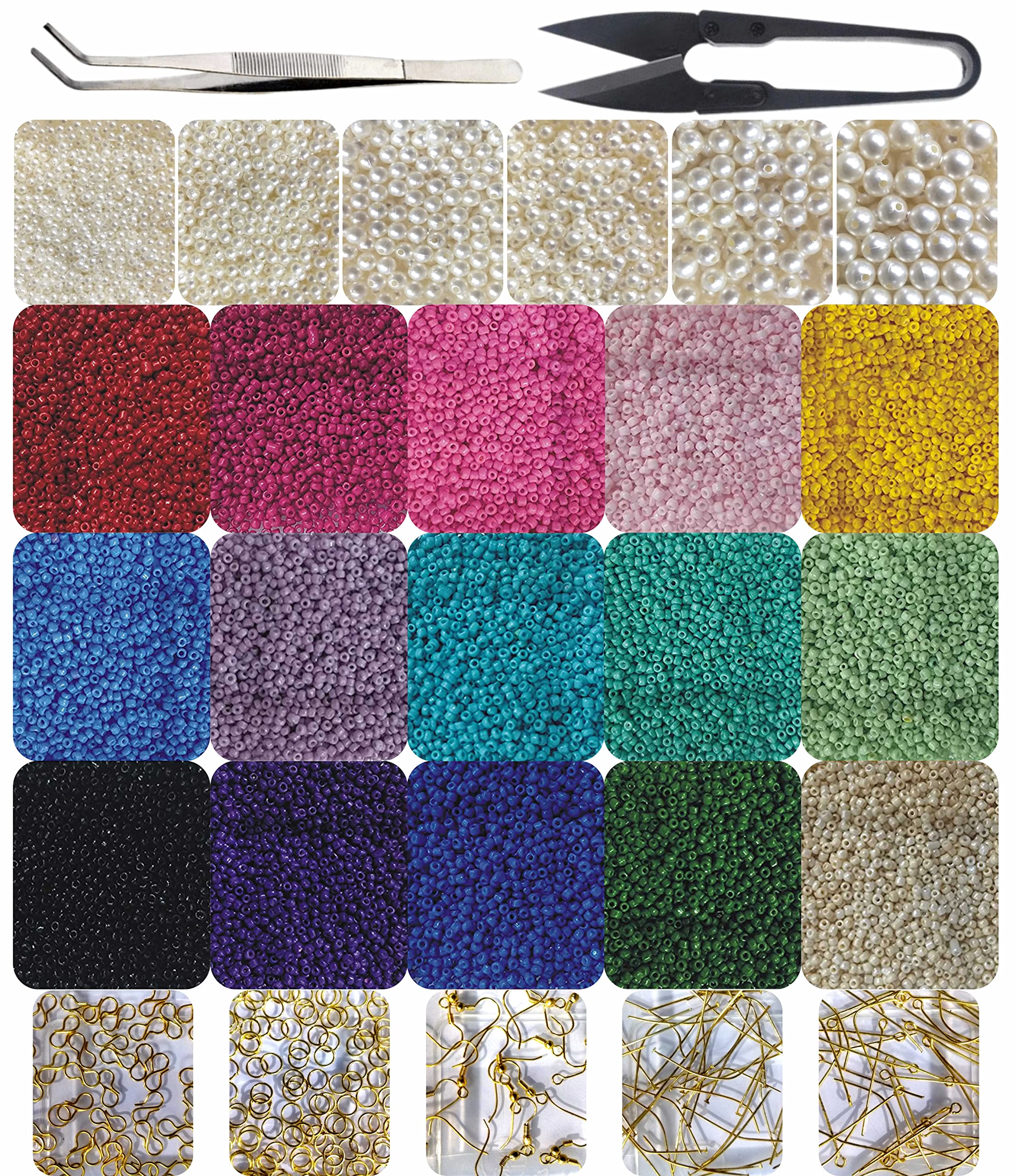 INDIKONB 18500 Pc - 28 in 1 Jewellery Making Materials Kit for Earrings, Necklace, Bracelet Jewelry Making Set for Girls and Women , Embroidery Work, Art and Craft and Beading DIY Kit, Assorted