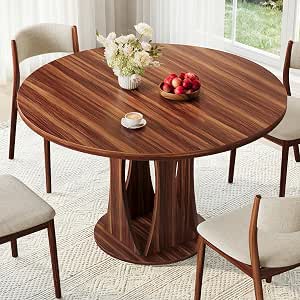 iPormis Round Dining Table, 47-inch Kitchen Table for 4-6, Walnut