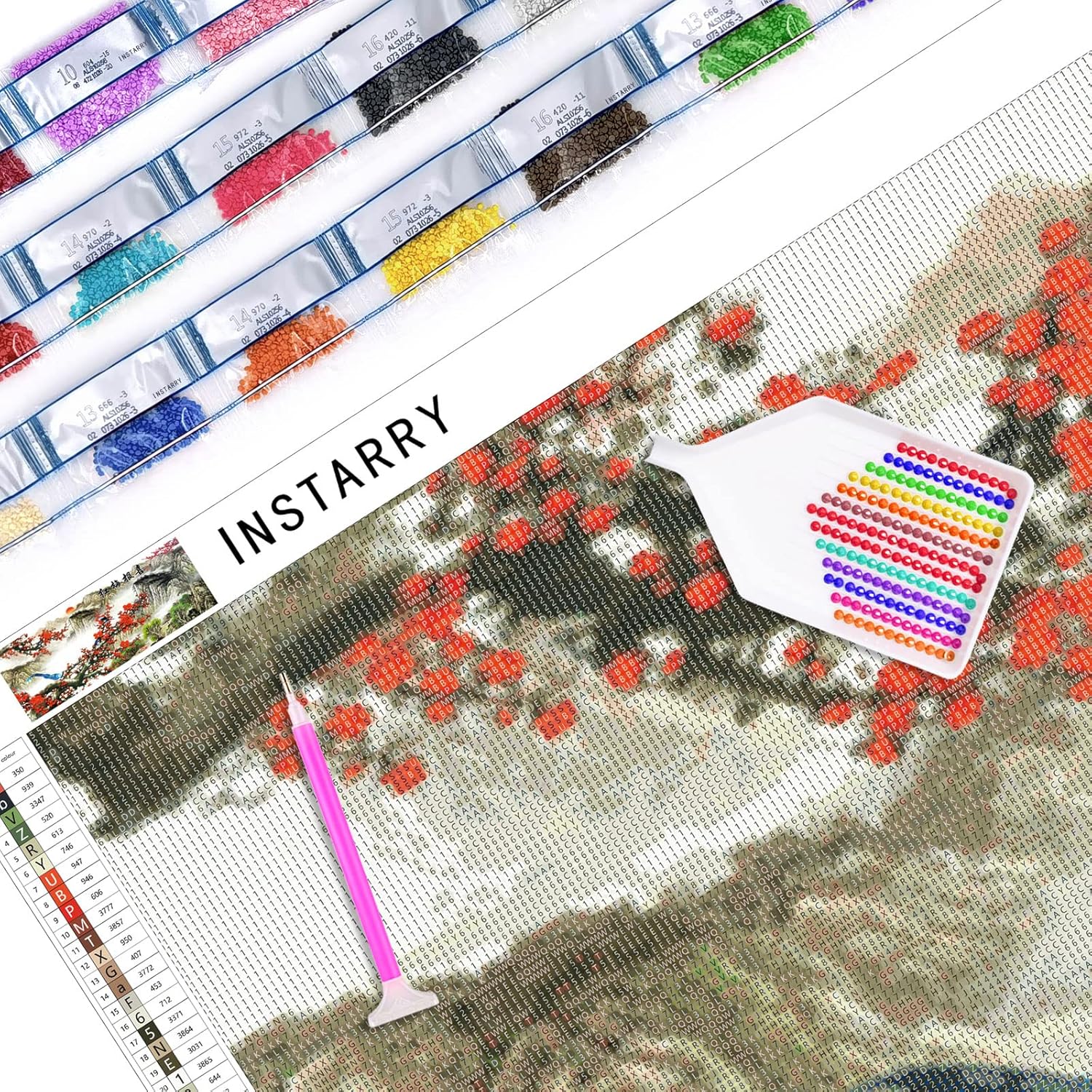 Instarry DIY 5D Diamond Painting Kits Full Drill Plum Bossom Mosaic Embroidery Living Room Bathroom Decor Wall Art 39.4x15.7 inch