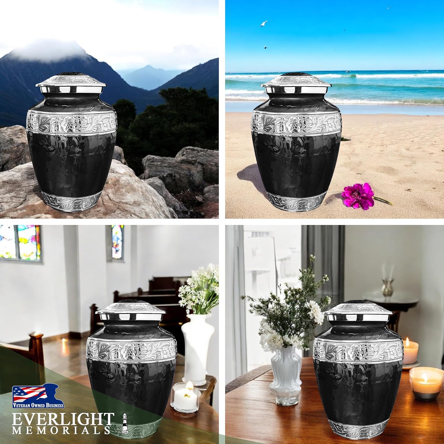 Forever After Black Cremation Urn for Human Ashes - Large Decorative Urn for Adult Men & Women - Burial Urns for Adult Human Ashes - Image 4