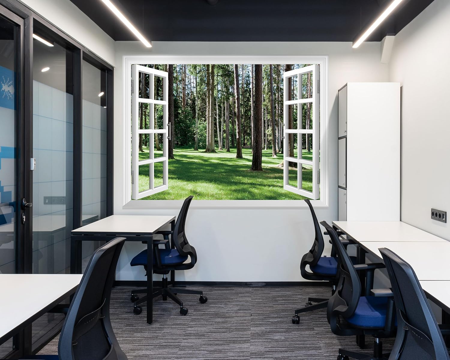 FLFK Fake Window Wall Mural - Jungle Faux Window Wall Sticker for Wall Decor, Stick and Peel Wall Decals,80"x60",Set of 5 Sheets