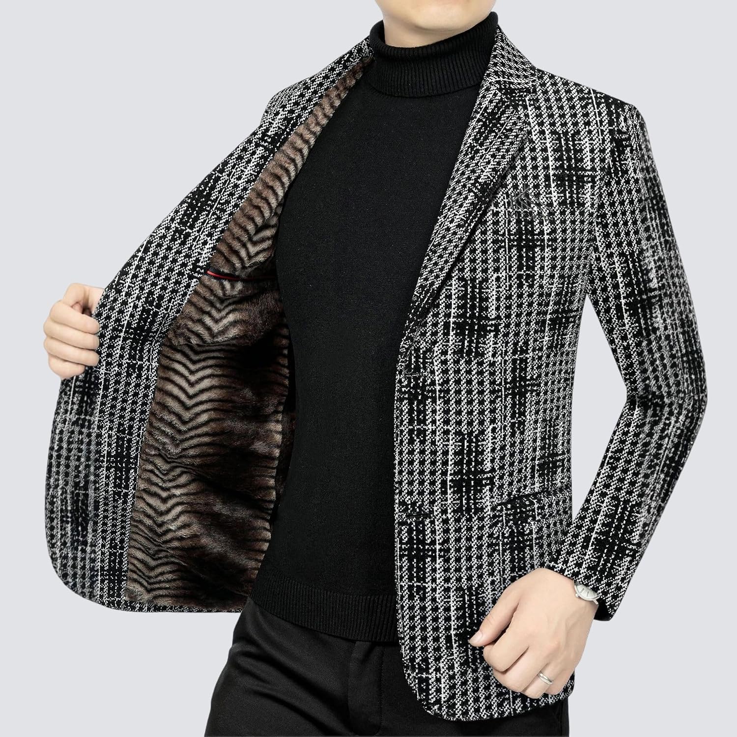 Men’s Autumn Winter Fleece-Lined Thick Business Casual Blazer