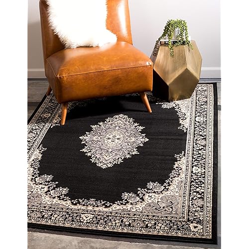 Unique Loom Reza Collection Traditional Persian Style Area Rug, 9 x 12 ft, Black/Beige