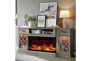 OKD 3-Sided Glass Farmhouse Electric Fireplace TV Stand 70 Inch