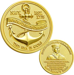US. Navy Core Values Sailor’s Creed Challenge Coin 1.77 Inch Navy Commemorative Coin with Anchor & Sailor’s Creed u.s. Military Collectible Gift for Sailors, Veterans & Patriots (Golden)