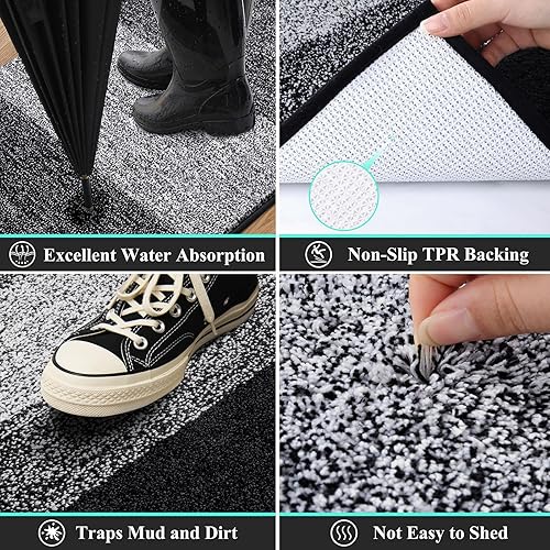 Miniatura 184 de Vaukki Tapete para puerta de entrada, antideslizante, absorbente, atrapador de lodo, tapete para el interior, tapete lavable para puerta de entrada