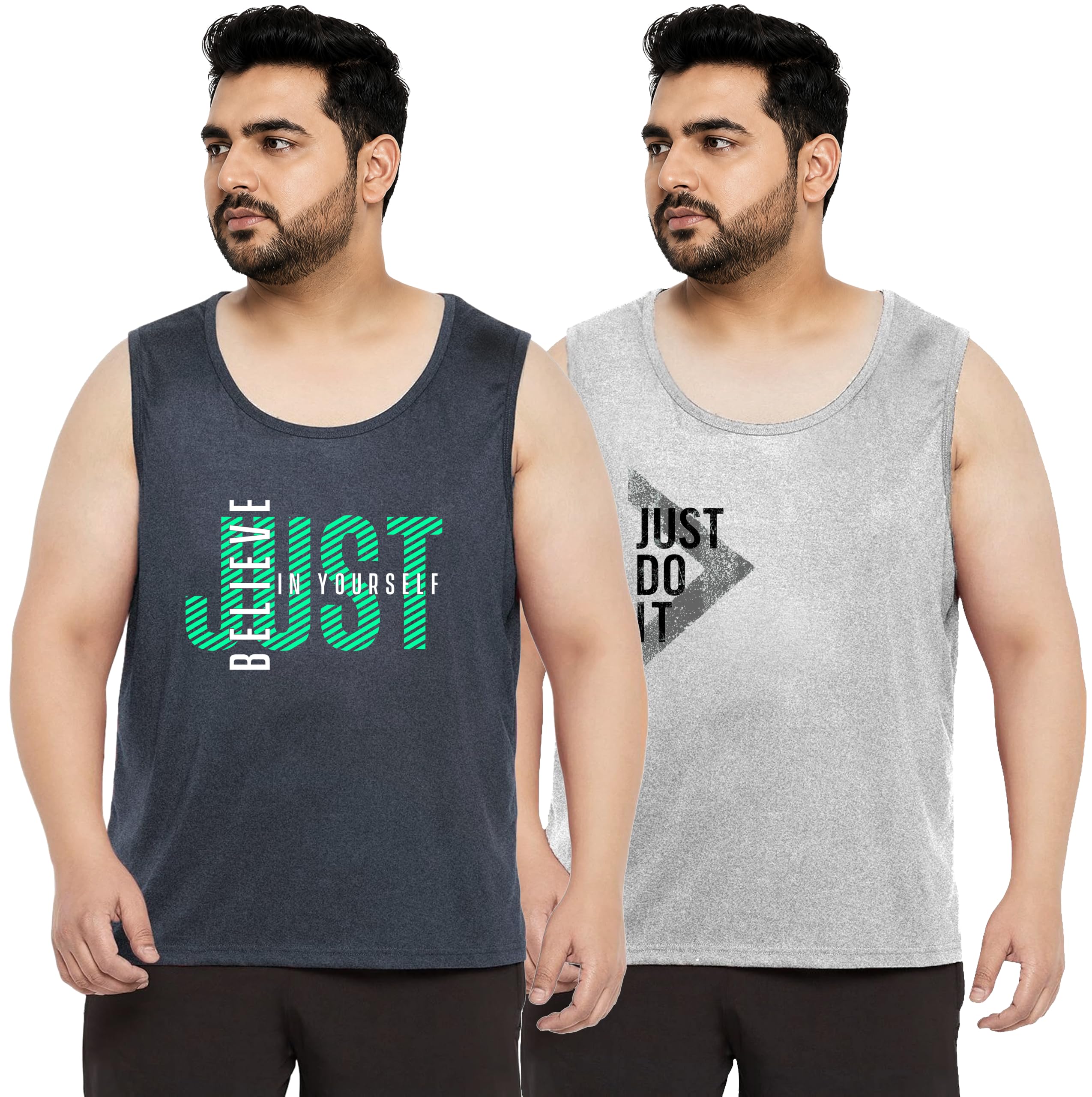 Cotton Printed Plus Size Vest for Men | Round Neck, Regular Fit, Sleeveless Plus Size | Men's Tank Top | 3XL, 4XL, 5XL | Perfect for Workouts Gym | A21 | Combo Pack of 2-picture-32