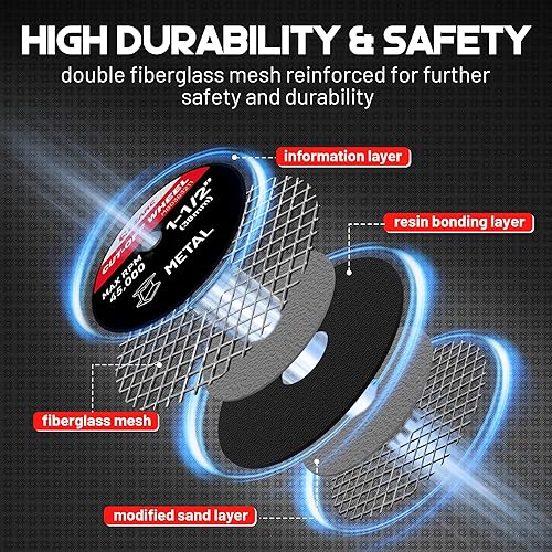 Miniatura 3 de EZARC 1-12 ruedas de corte, discos de corte de herramienta rotativa reforzada de fibra de vidrio de 1.5" x 18" Accesorios incluyen mandriles,