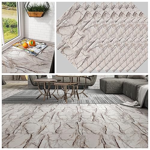 Miniatura 116 de CHICHOME Paquete de 32 azulejos de vinilo impermeables para despegar y pegar, de 12 x 12 pulgadas, autoadhesivos, removibles de mármol gris