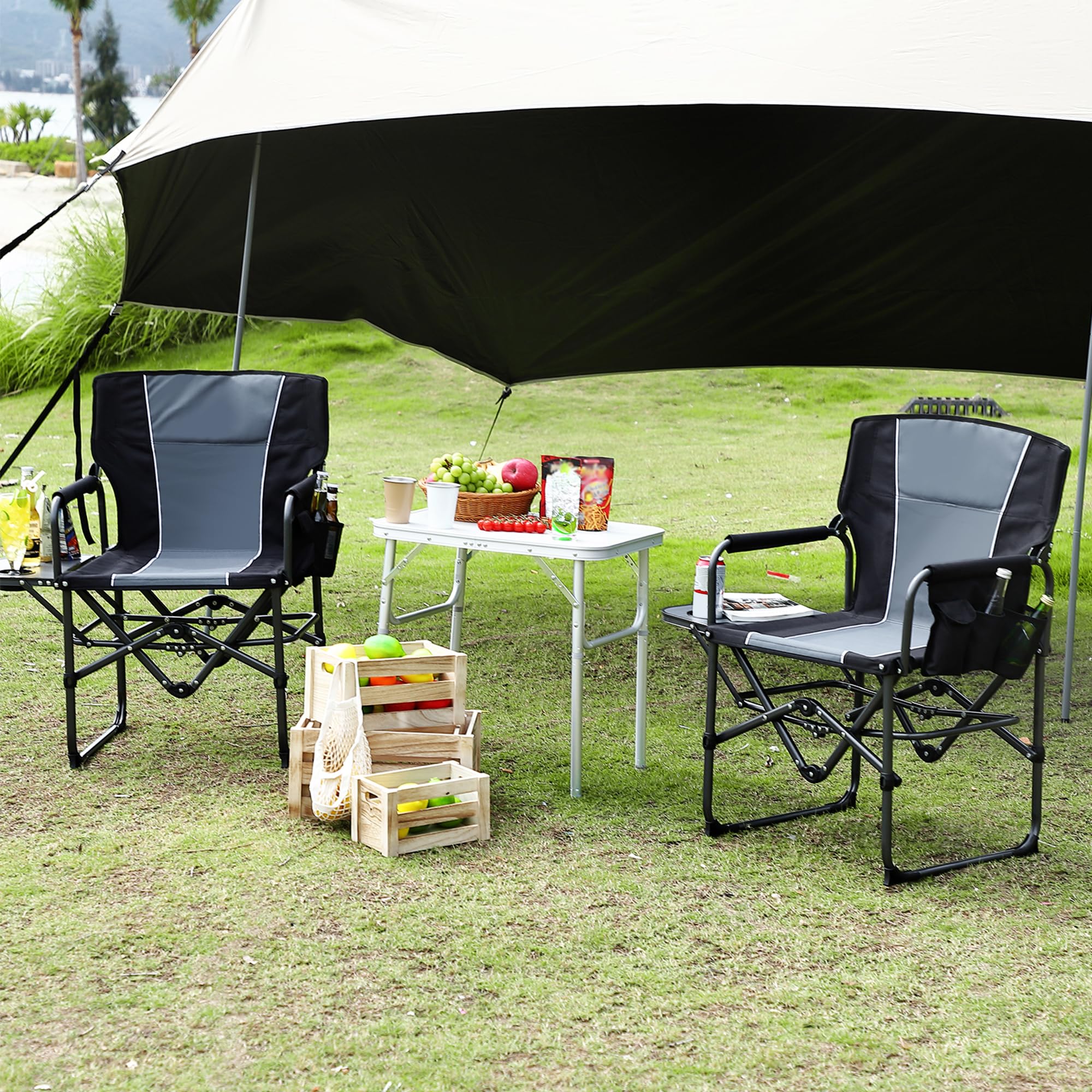 Chaise Camping réalisateur XXL 180 kg Dossier Haut Tablette |