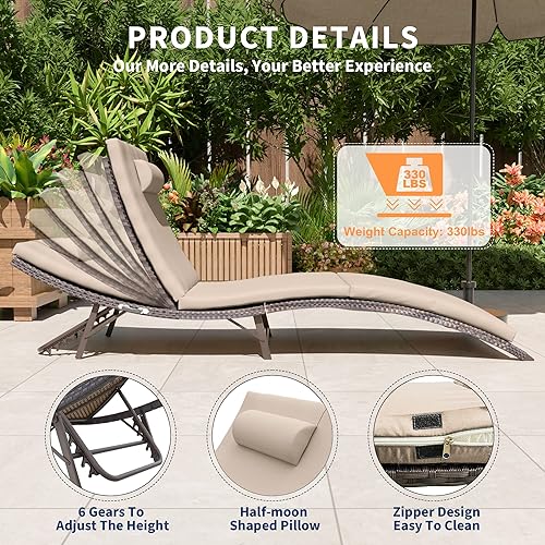 Miniatura 4 de ALAULM Sillas de piscina para exteriores ajustables con cojín de esponja, 2 plegables y portátiles y 1 mesa para piscina, patio, playa, arena