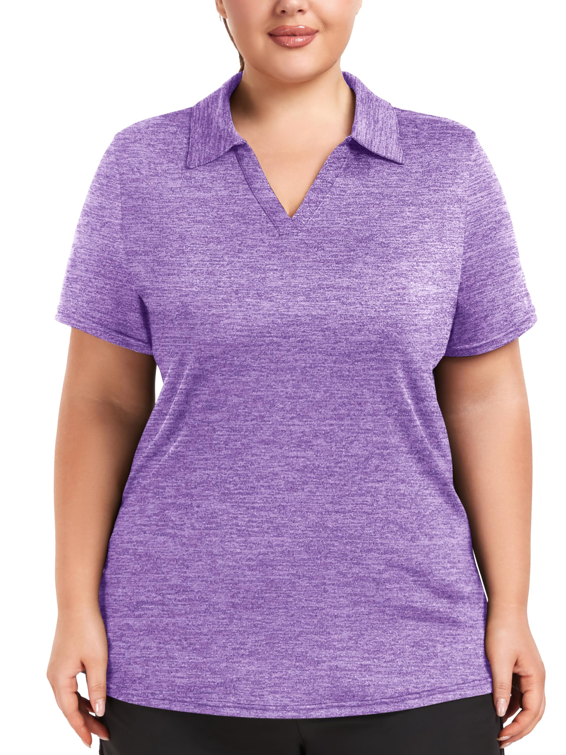 FOREYOND Plus Size Short Sleeve Polo for Women Golf Shirts Moisture Wicking Shirts Athletic Workout Tops 1XL-5XL