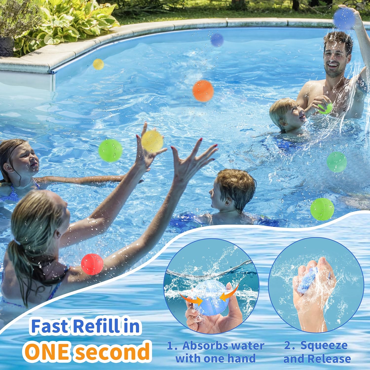 24Pcs Reusable Water Balloons,Quick-Fill Water Bombs,Silicone Water Balls For Kids Aged 3-12,Outdoor Water Ball Fights,Summer Party Supplies For Swimming Pools, Beaches,Yards Outdoor Games