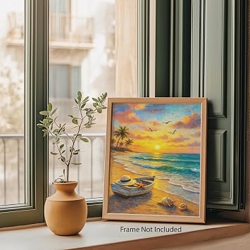Golden Sunrise over Paradise - Motivational Wall Art Poster 8x10 Inch - Ocean Sunset Beach Print for Home Office Gym Classroom - Unframed Coastal Artwork Decor