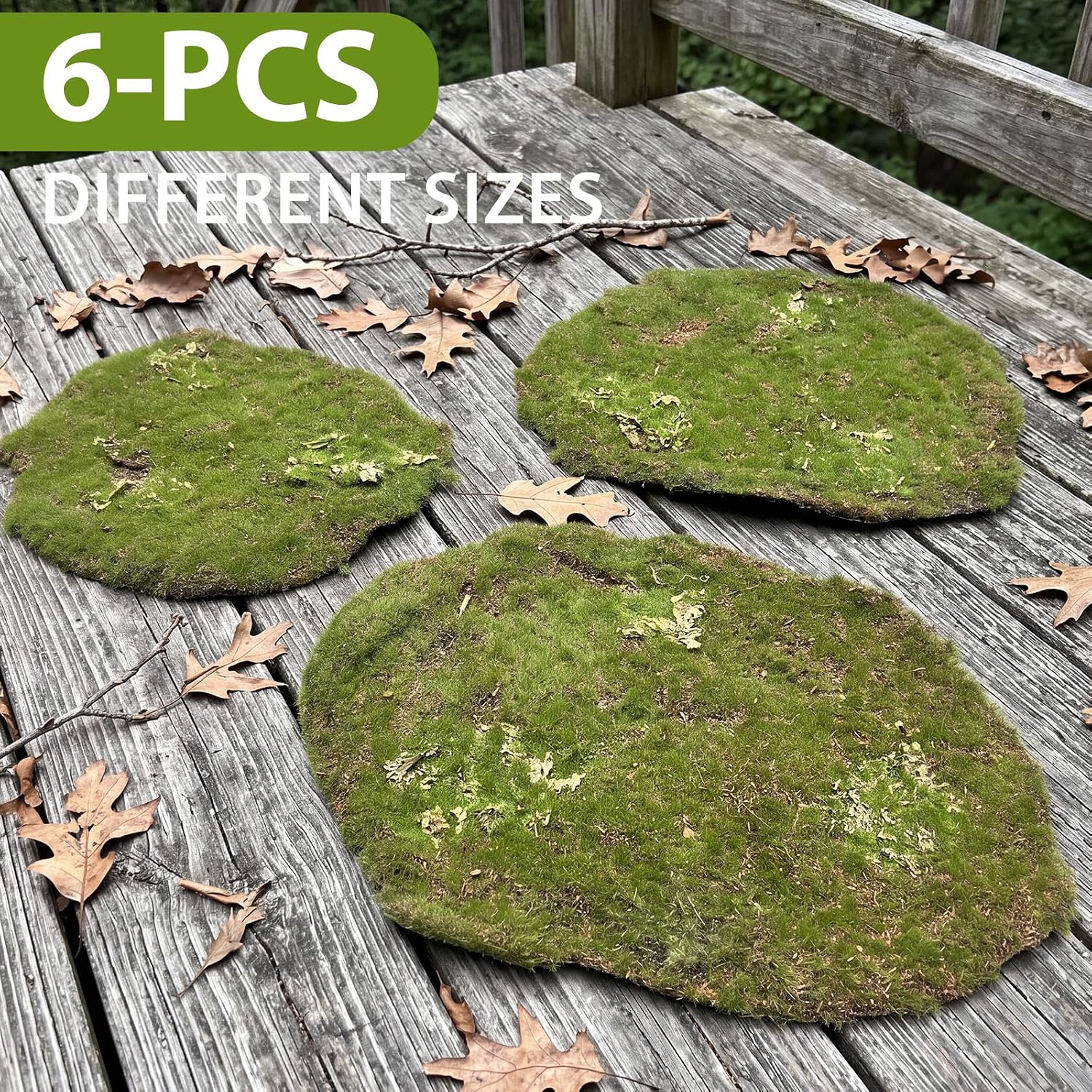 Artificial Moss Blocks for Garden Decoration, 6-Piece Set, Green Decorative Moss Stones Suitable for Ecological Tanks, Fairy Gardens, 3 Pack Small (Realistic Green Faux Fake Moss)