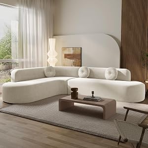 Merax 122" Extra Large Sectional Sofa, Curved Corner Couch with Soft Fabric Upholstery and Round Cushions, Modern Upholstered Sectional Sofa for Living Room (Beige)