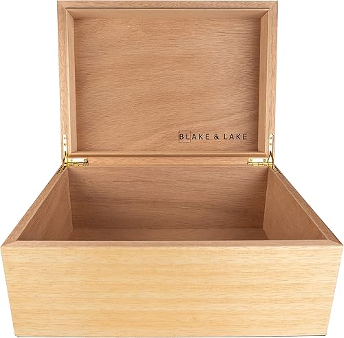 Blake & Lake Caja de recuerdos de madera con tapa, caja de almacenamiento de madera rubia Catchall, tesoro y caja de regalo para el hogar, cajas
