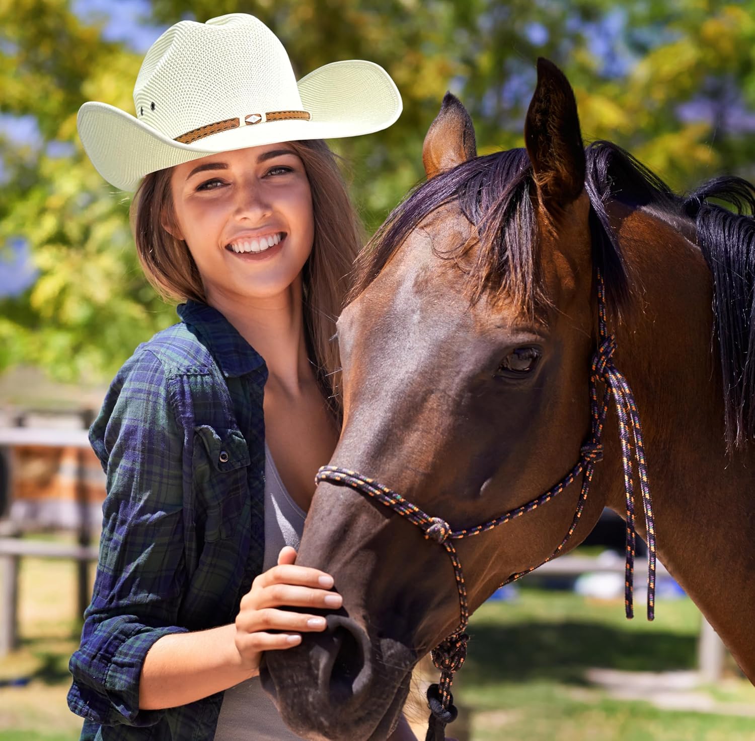 Lanzom Men Wide Brim Western Cowboy Hat Classic Style Straw Western Cowgirl Hat with Leather Buckle - Image 7