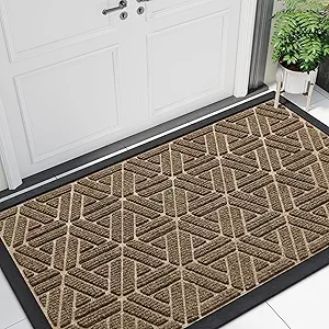 Smiry Front Door Mat Outside Entrance, Heavy Duty Natural Rubber Doormat, Trap Dirt and Moisture Easy Clean Low Profile Patio Porch Welcome Floor Mats for Entry, 47x23 Inch, Brown