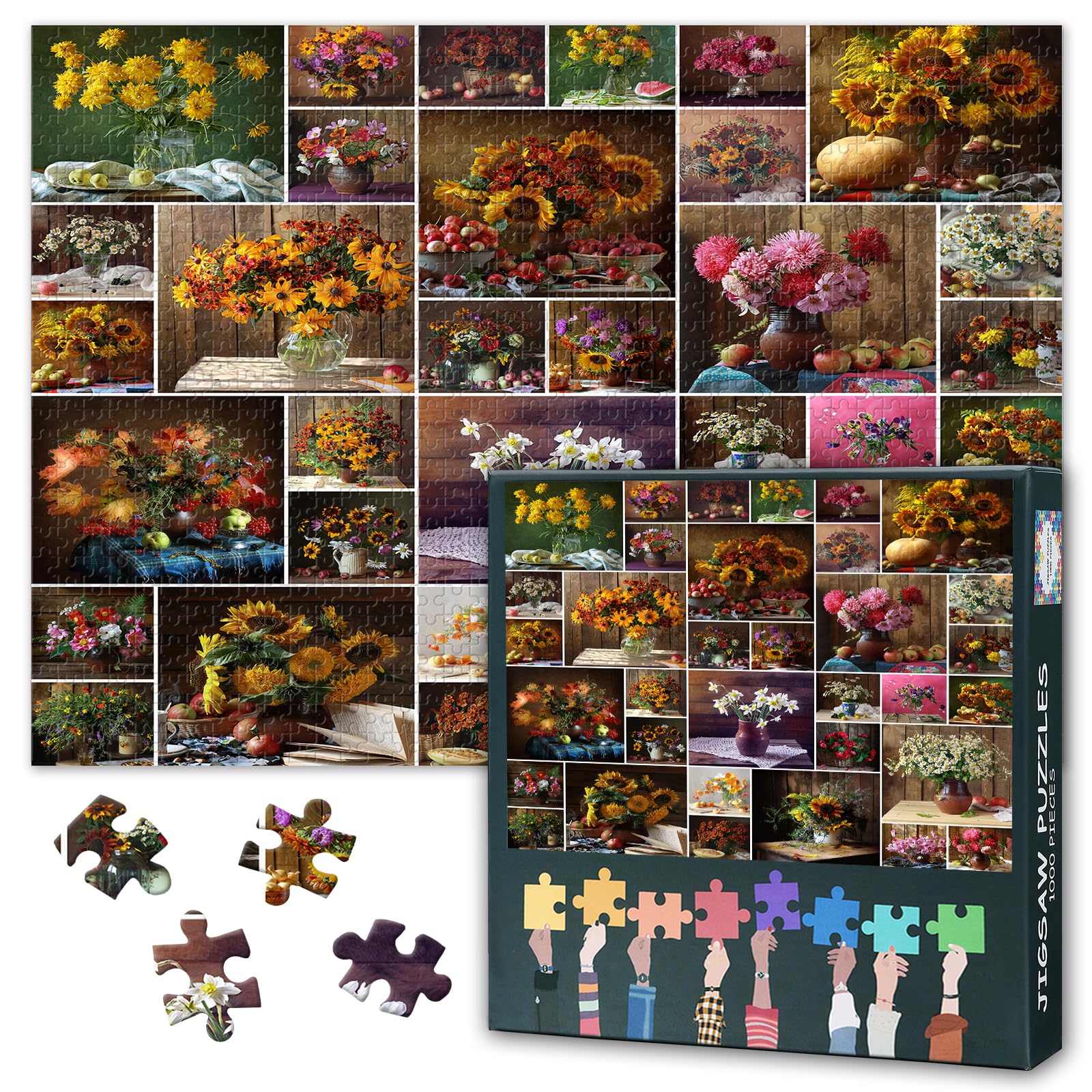 Puzzles for Adults 1000 Pieces, Vintage Flower Collage Jigsaw Puzzle Still Life Flower Artwork, Challenging Puzzles Home Decor Gift Toy for Men Women Olders Seniors 27.5" x 19.6" โ image 1