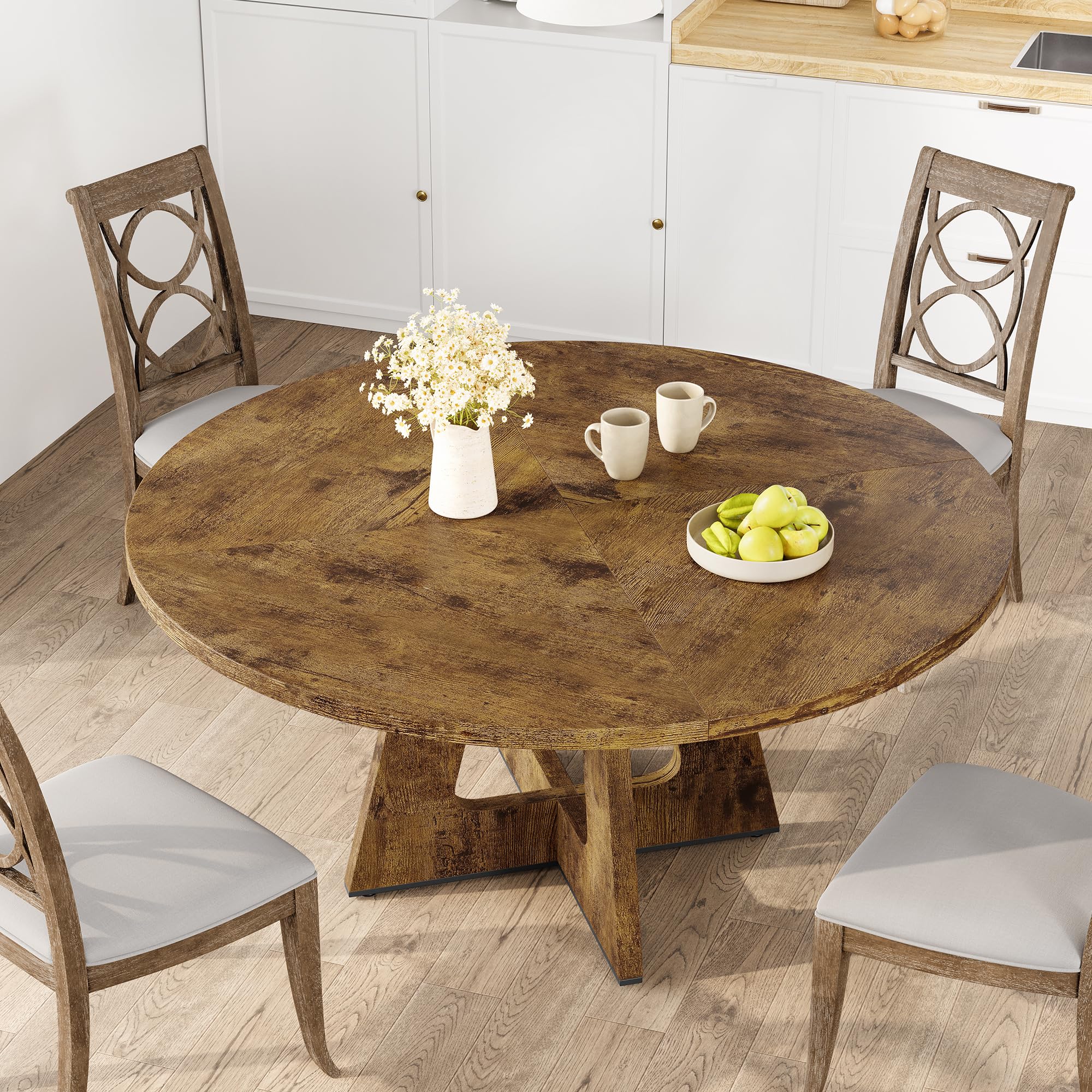 Großer runder Esstisch 120 cm aus Massivholz – rustikaler Landhausstil – platzsparendes, stabiles Design – für 4–6 Personen – für Esszimmer oder Wohnzimmer – ohne Stühle – Vintage-Farbe