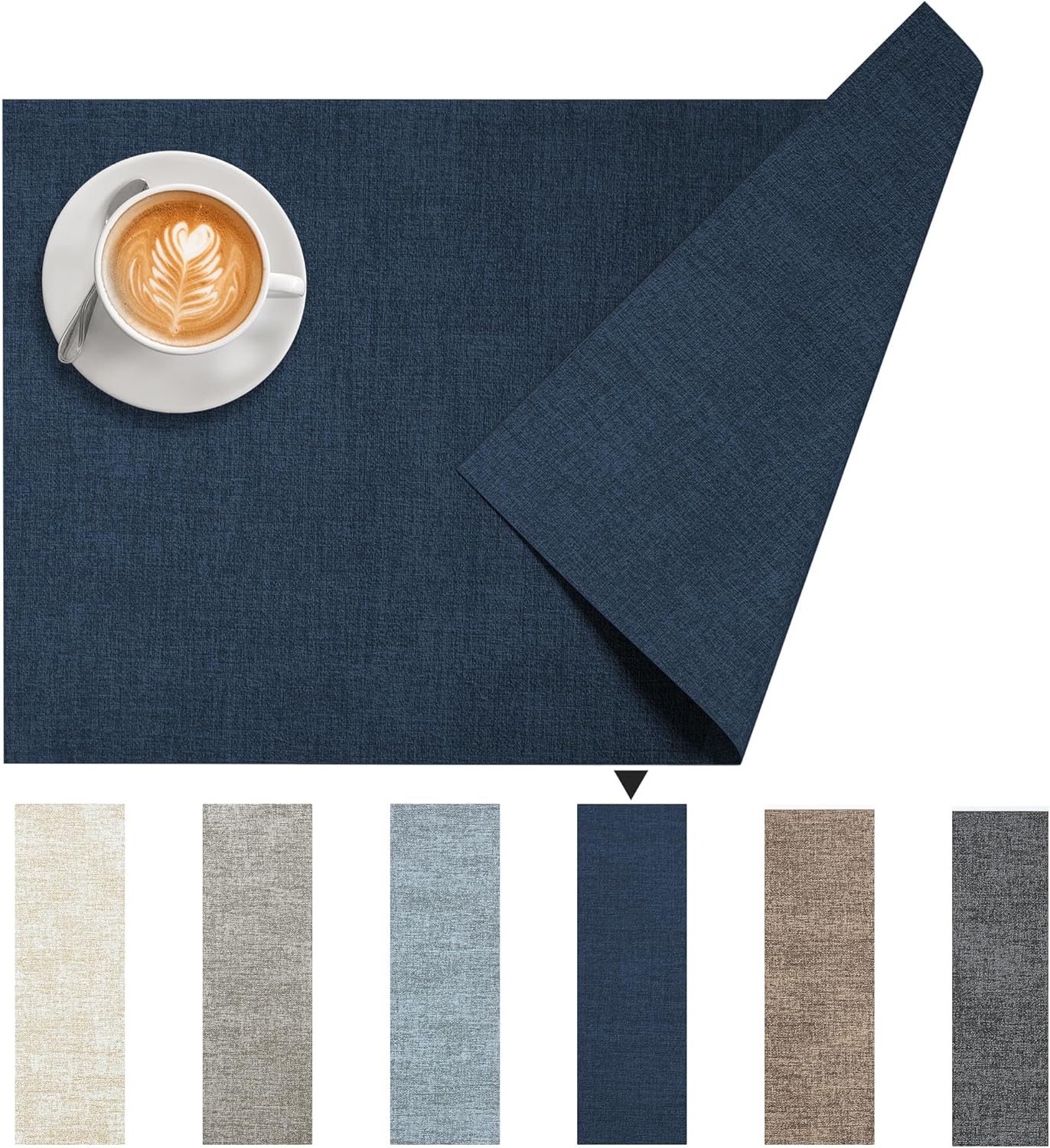 Placemats Set of 6, DOLOPL Reversible Faux Leather Place Mats – Waterproof, Heat Resistant, Washable & Easy-Clean Wipeable, 17"x11.8" Modern Neutral Style for Kitchen & Dining Table