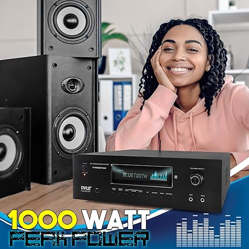 Miniatura 3 de Pyle Receptor de karaoke de cine en casa Bluetooth de 1000 W - Amplificador estéreo de 5.2 Ch 2 micrófonos inalámbricos UHF soportes de paso de
