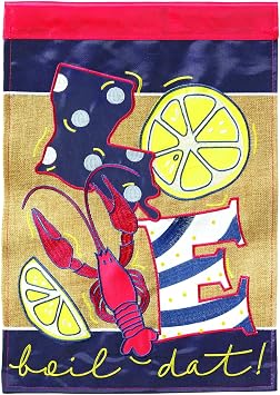 Magnolia Garden Love Boil dat LA Crawfish 13 x 19 Red Poly Burlap Outdoor Hanging Flag