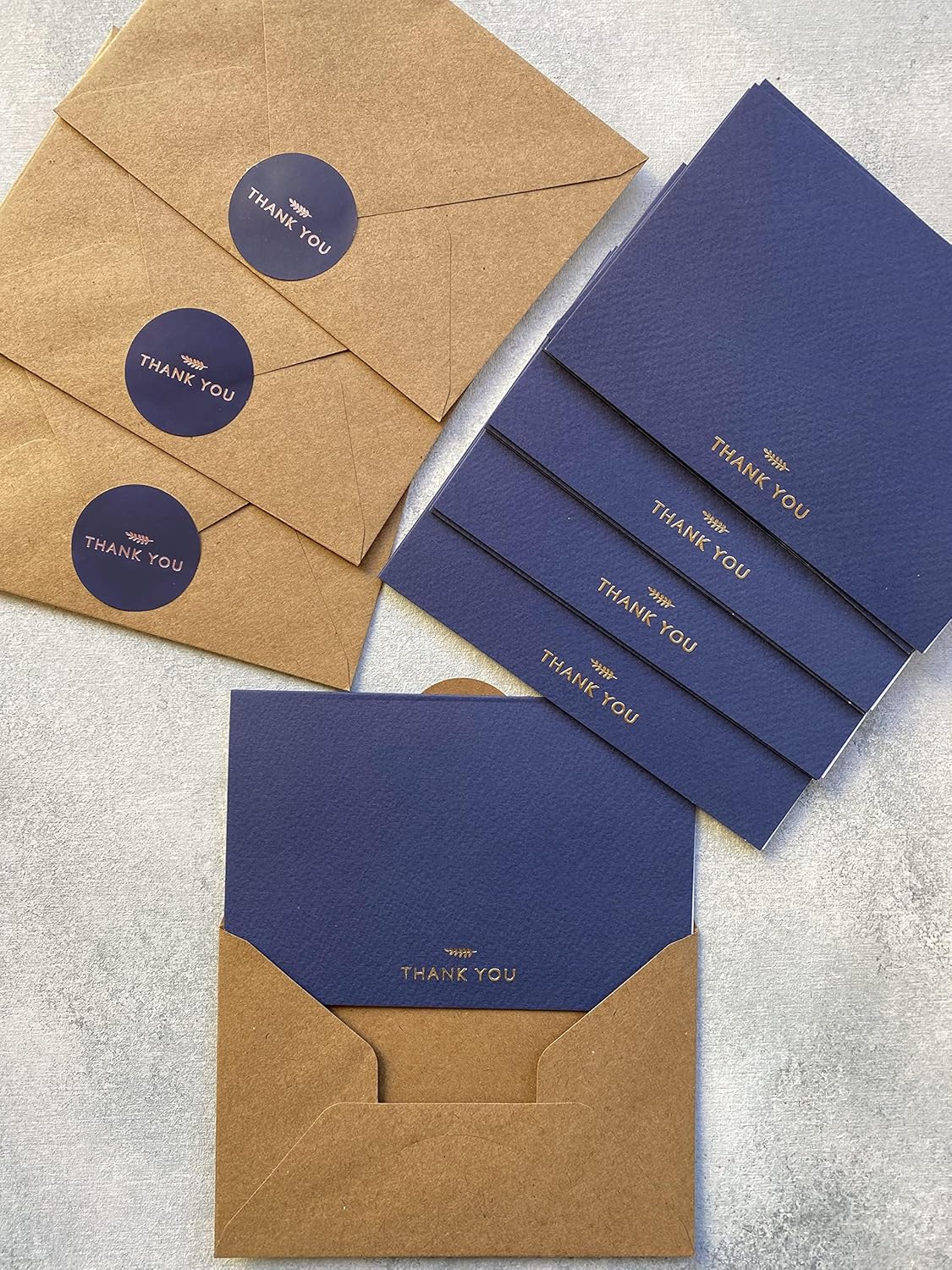 (36 Pack) RUN2PRINT Thank You Cards With Envelopes & Foil Stickers - Elegant Navy Blue Emboss Gold Foil Pressed - Folded Notes Wedding, Bridal, Baby Shower, Business and Formal All Occasion Cards - Image 8