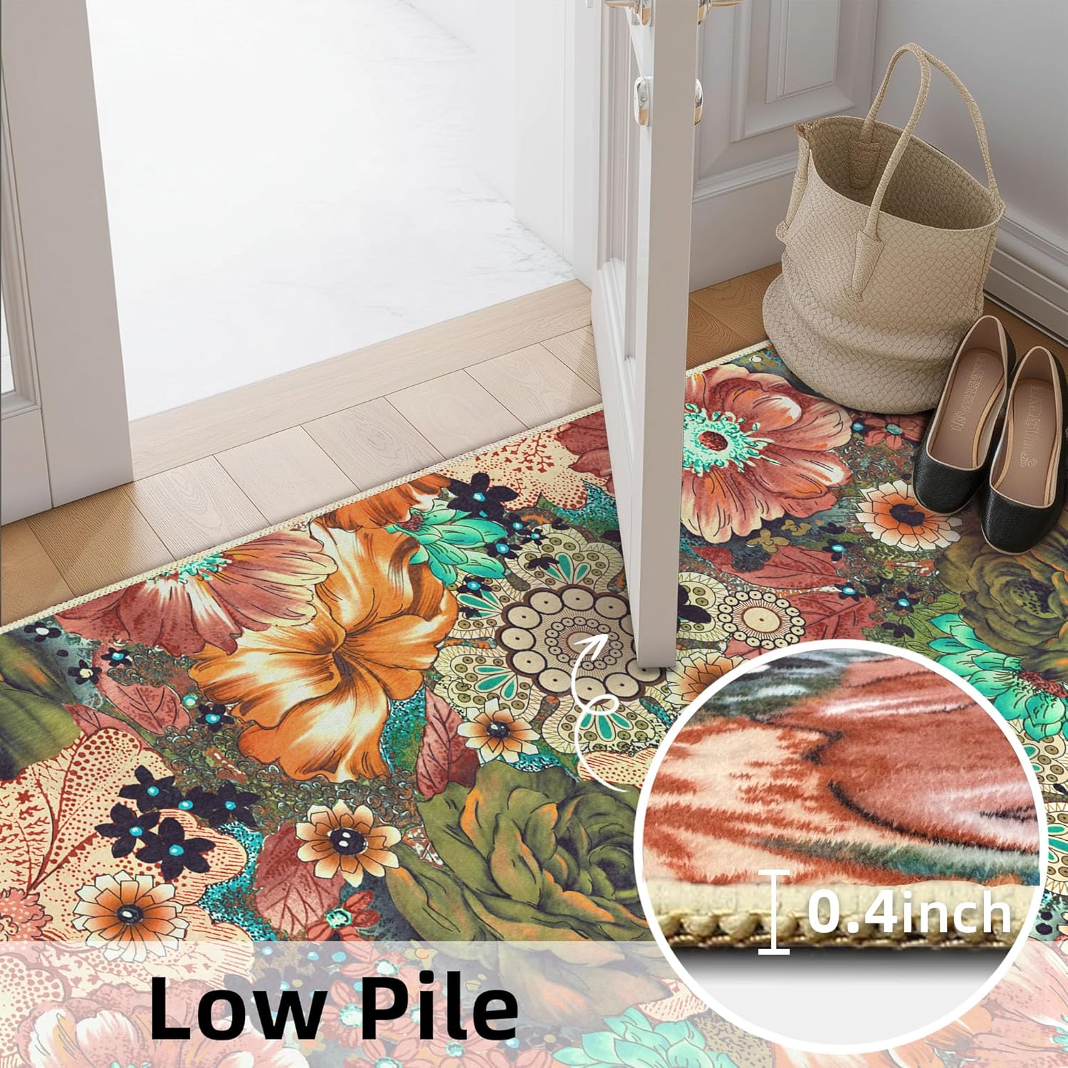 Area Rugs 8x10 Rug for Living Room Washable Vintage Area Rug Non Slip Floral Rugs Foldable Low Pile Soft Large Carpet for Bedroom Bedside Dining Room Kids Playroom Farmhouse