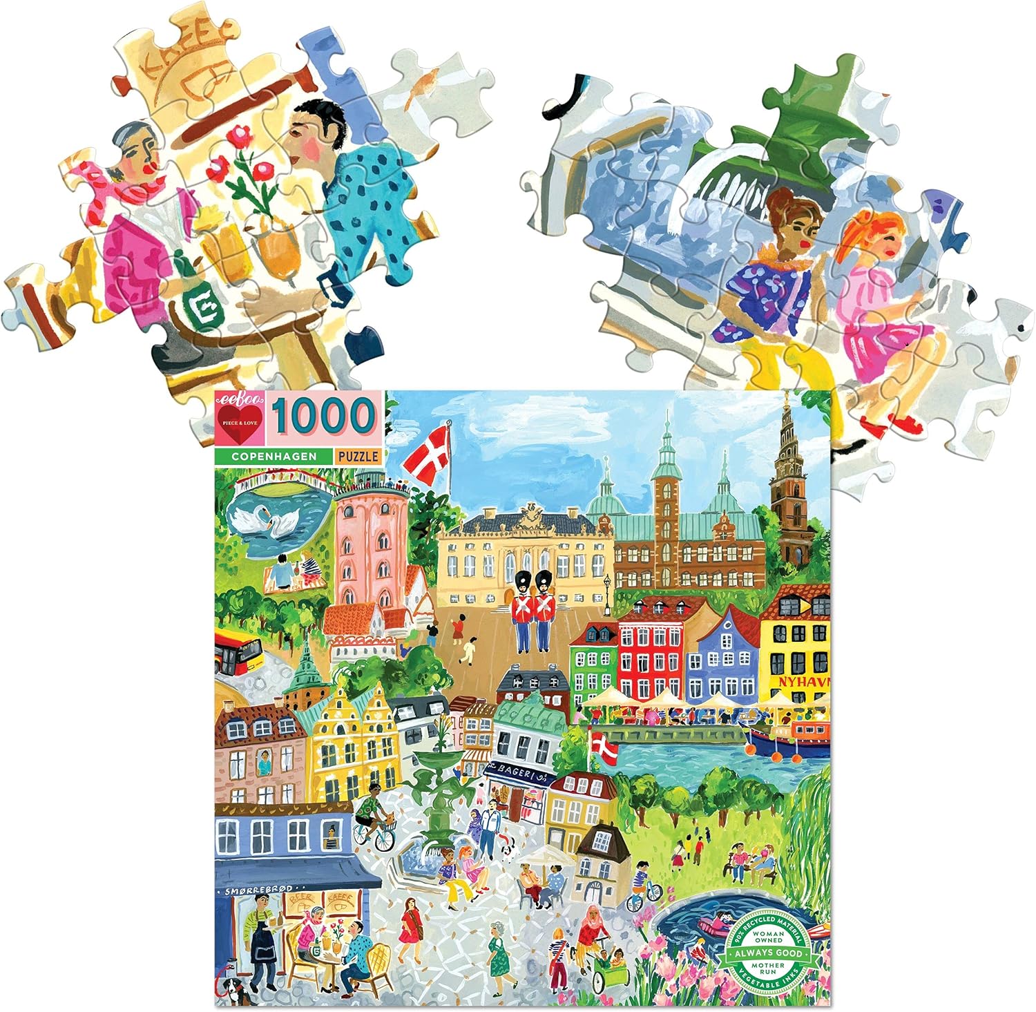 eeBoo 1000 Piece Puzzle - Copenhagen Jigsaw Puzzle for Adults, Square 23" x 23" Made with Recycled Board & Vegetable-Based Ink