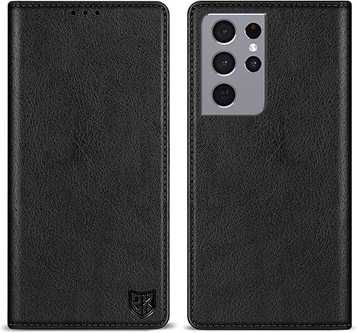 ZZXX Funda tipo cartera para Samsung Galaxy S21 Ultra con bloqueo RFID, soporte de ranura para tarjetas, funda protectora de cuero magnético fuerte