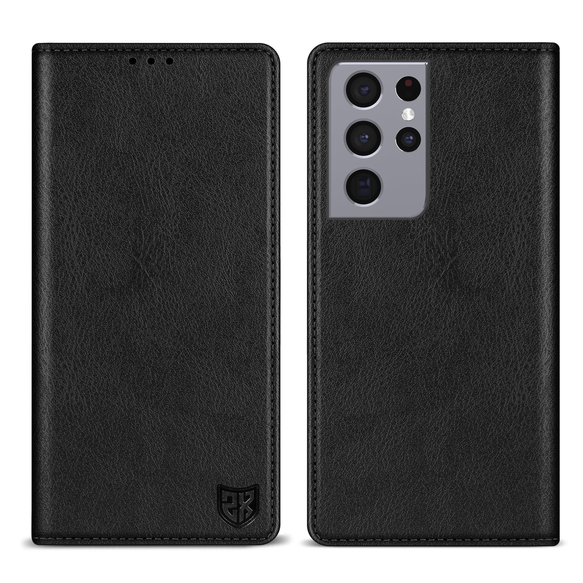 ZZXX for Galaxy S21 Ultra Wallet Case Strong Magnetic 6.8 inch,Black