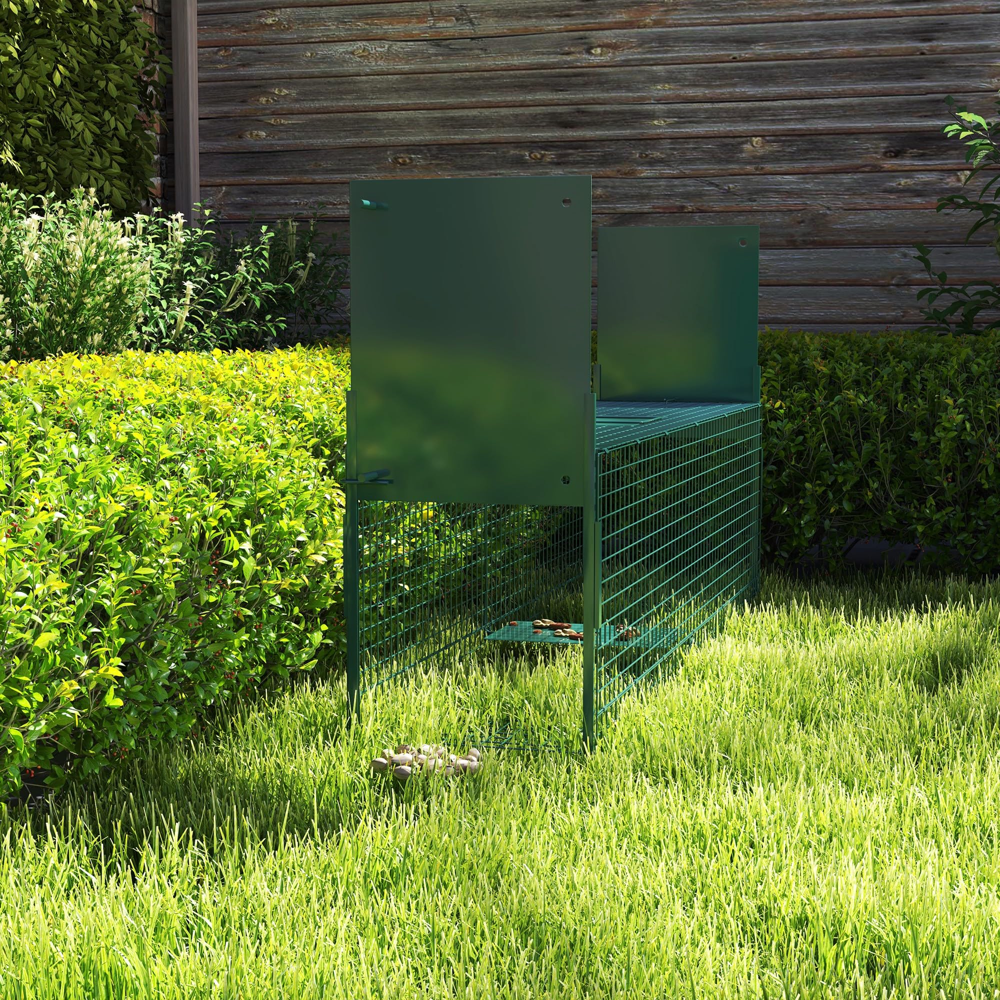 Pawhut Piège Capture Petits Animaux Lapin Rat 2 Entrées Poignée 100x25x28 cm Métal Vert
