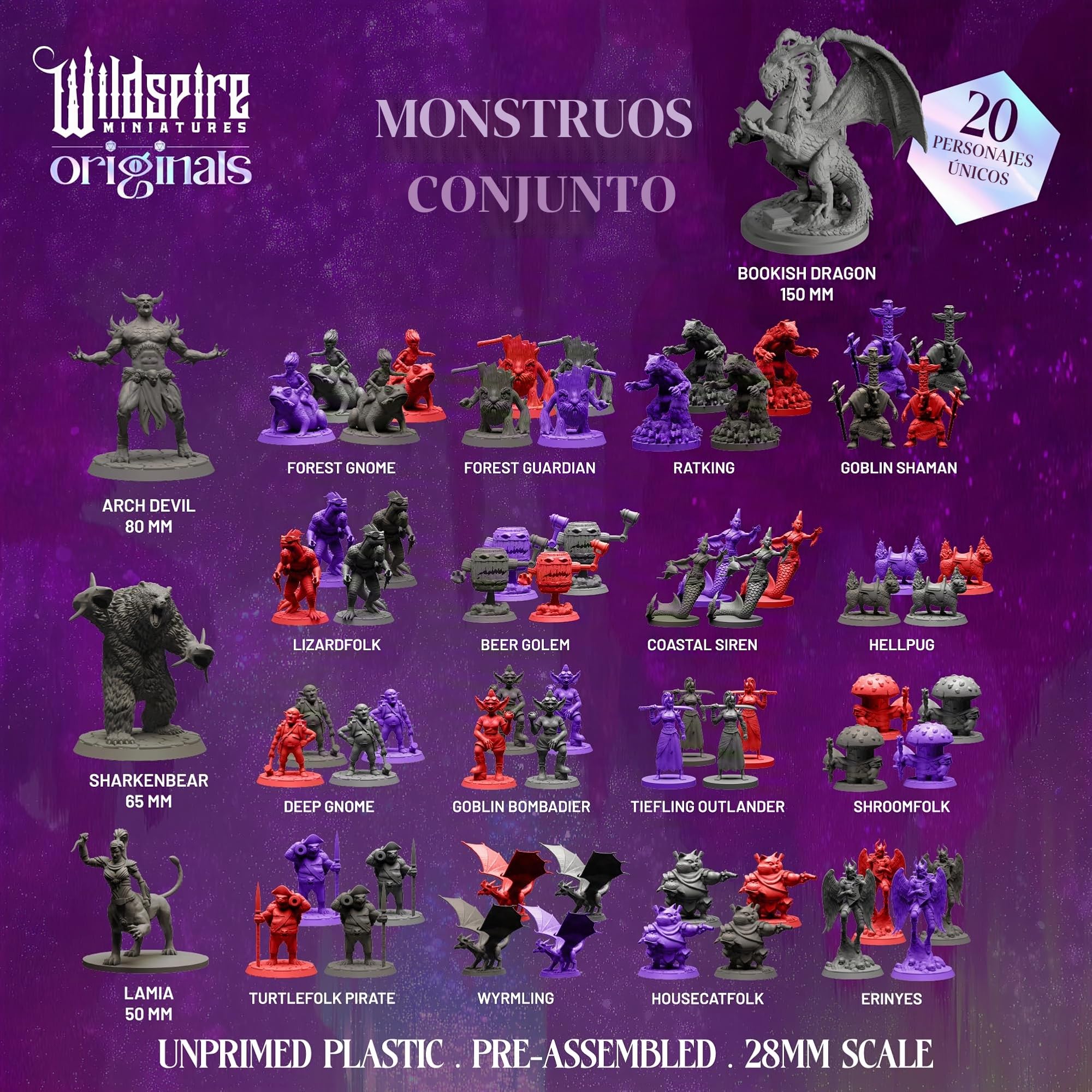 Wildspire Miniaturas de Fantasía y Dragón Bookish para DND - Monstruos 28mm-32mm para Dungeons & Dragons y Pathfinder - Figuras en Bulk para Juegos de Rol