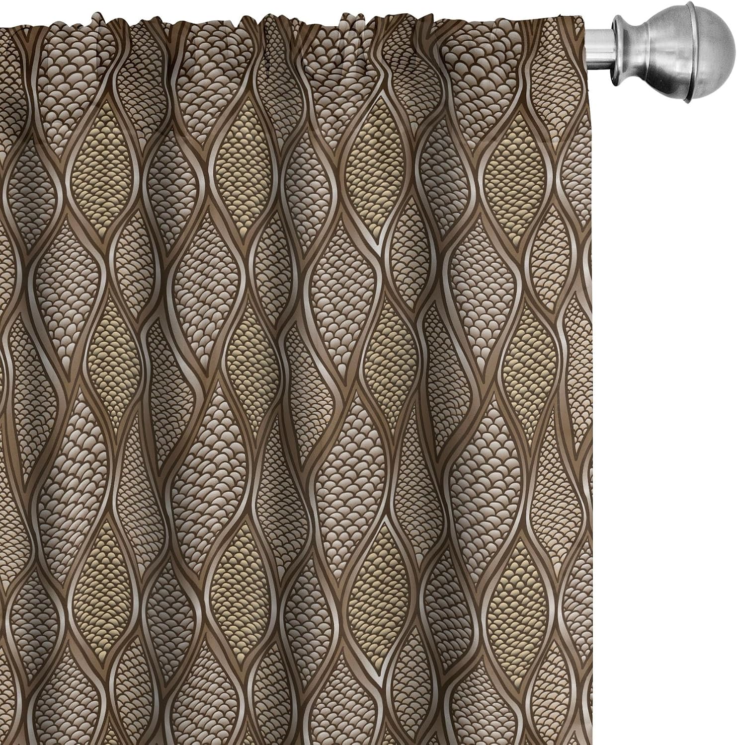 Lunarable Reptile Window Curtains, Vertical Wavy Stripes with Scale Pattern Half Circles Ornamental Illustration, Lightweight Decor 2-Panel Set with Rod Pocket, Pair of - 28" x 84", Brown Tan Beige