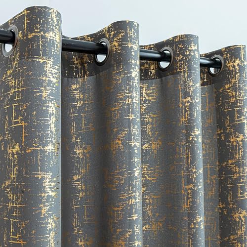 Taisier Home Cortinas de lino con estampado de lámina dorada, con diseño de punt
