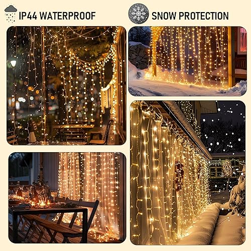 Vista 7 de Dazzle Bright-Guirnalda de 300 luces LED navideñas para cortinas colgantes, enchufables pexteriores, ventanas, paredes, bodas, patios, interiores