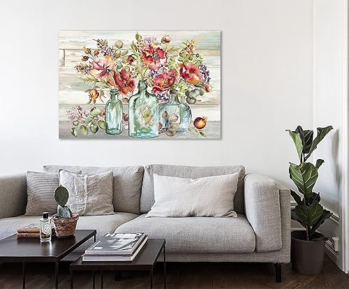 Miniatura 3 de Jaxson Rea Tre Sorelle Studios, lienzo envuelto en galería con texto en inglés "Red Poppies In Vintage Specimen Bottles", 60 x 40 pulgadas