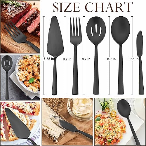 Miniatura 2 de Herogo Juego de cubiertos de 48 piezas color negro mate con cuchillos de carne, juego de cubiertos cuadrados de acero inoxidable para 8, juego único