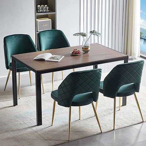 Miniatura 6 de NORDICANA Juego de 4 sillas de comedor modernas, tapizadas de tela de terciopelo verde bosque con patas de metal dorado, sillas laterales con